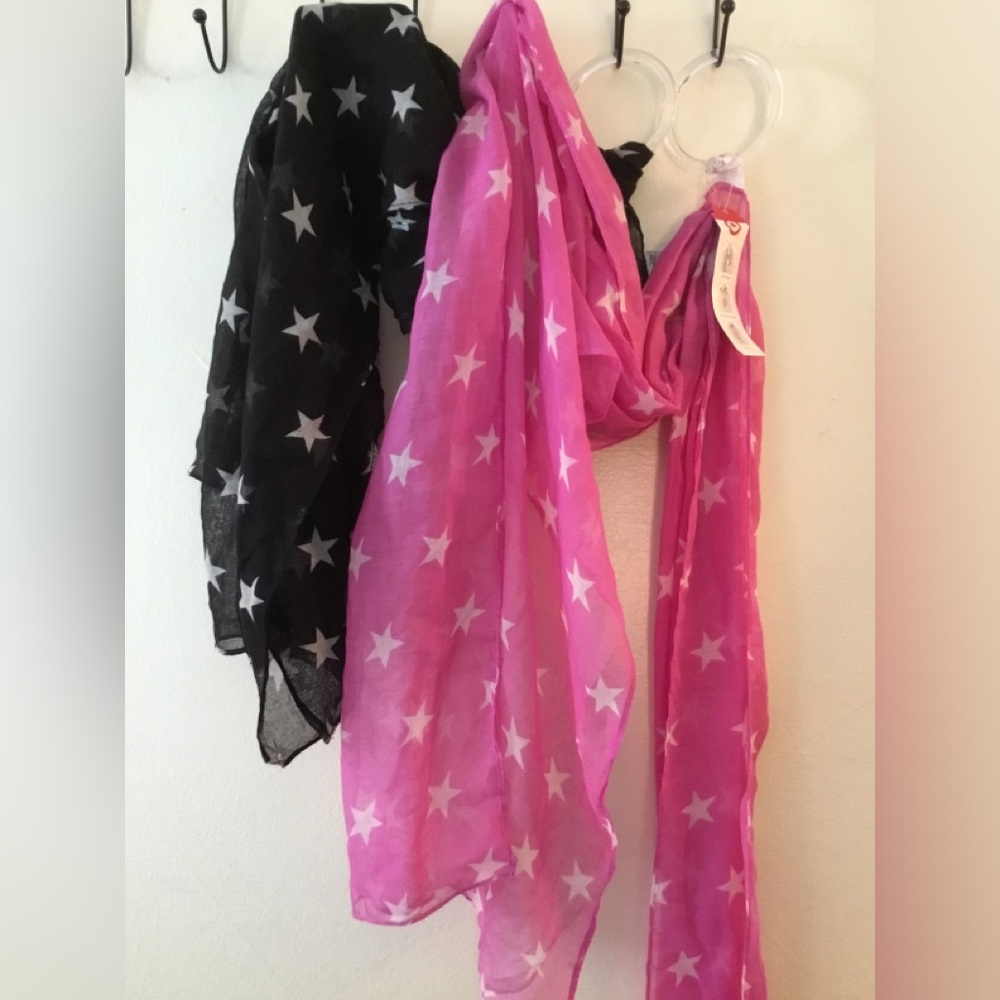 Pair of Women’s Star Print Scarves - Pink and Black